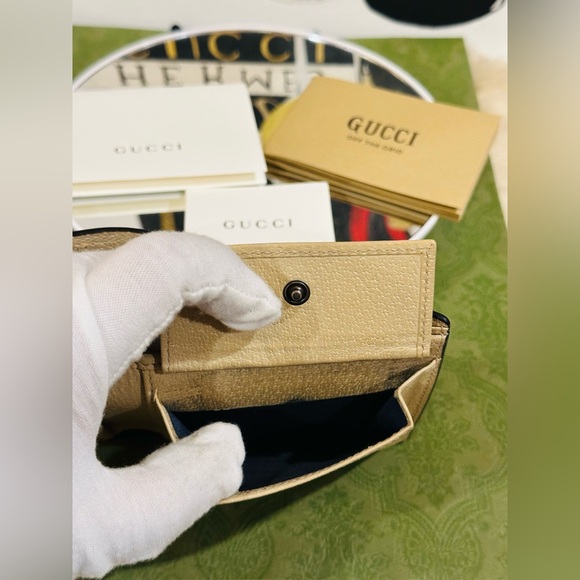 GUCCI OFF THE GRID Nylon Bifold Wallet Unisex Navy Blue/Beige - Picture 9 of 15